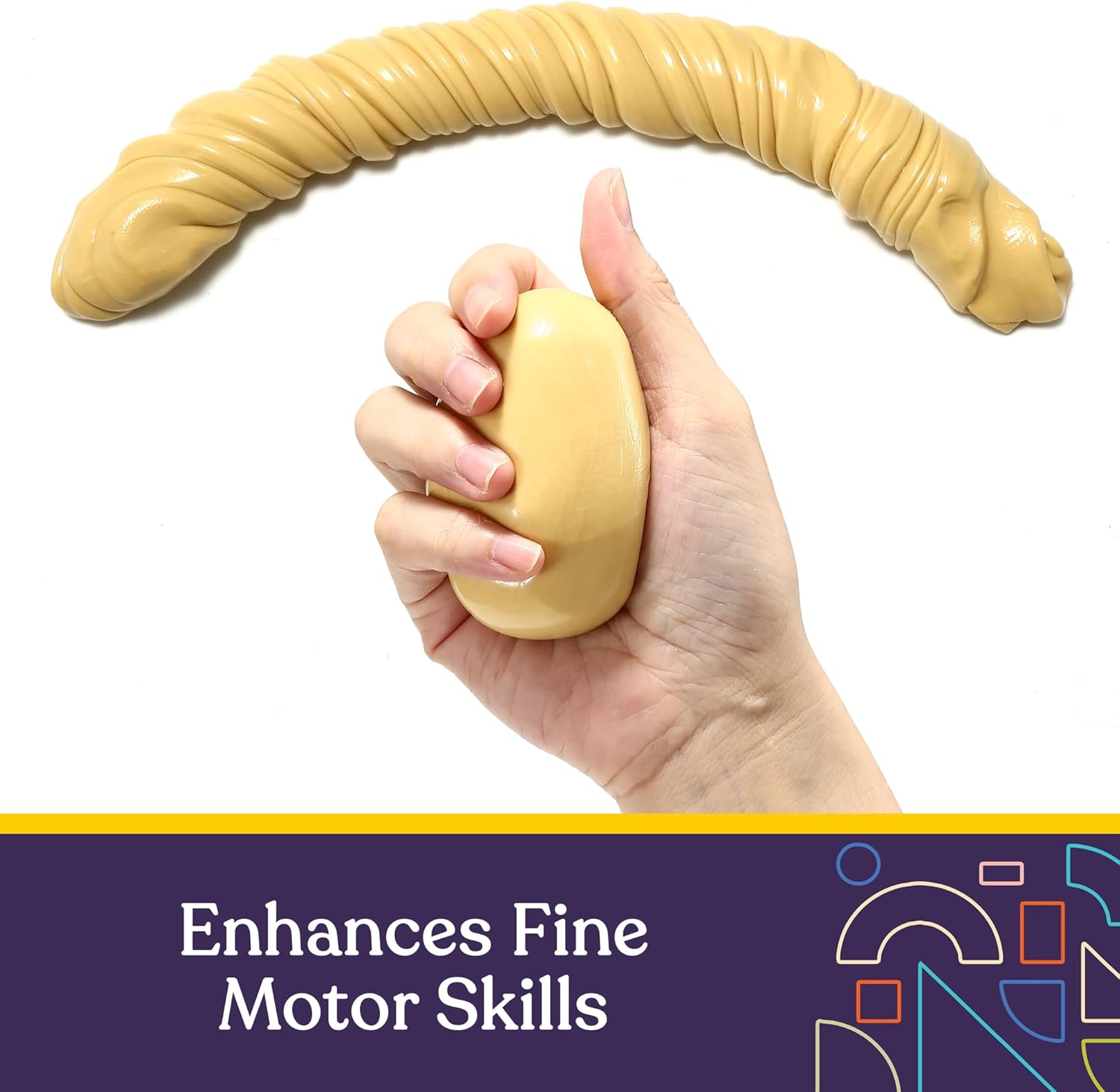 Beige/yellow sensory putty stretched in a hand