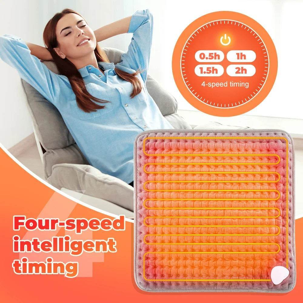 Grey washable heated foot warmer pad with four heating lines and toe pocket, with controller