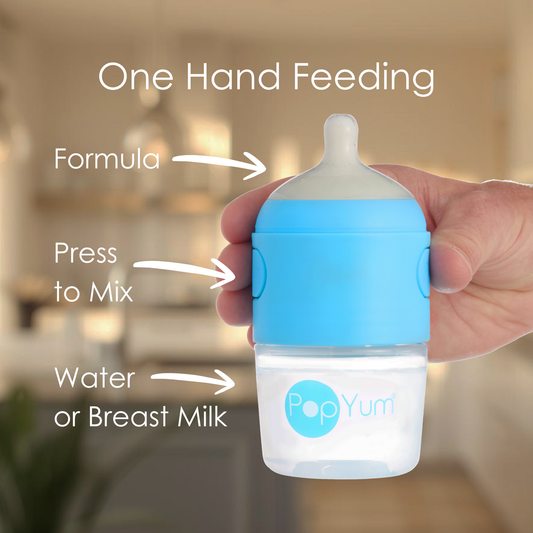 PopYum 5oz Anti-Colic Baby Bottle for Breast and Formula Feeding, 3-Pack, Blue, #1 Slow Flow Nipples