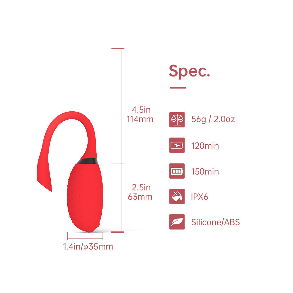 Red silicone massager size diagram with 4.5 in and 2.5 in dimension markers.