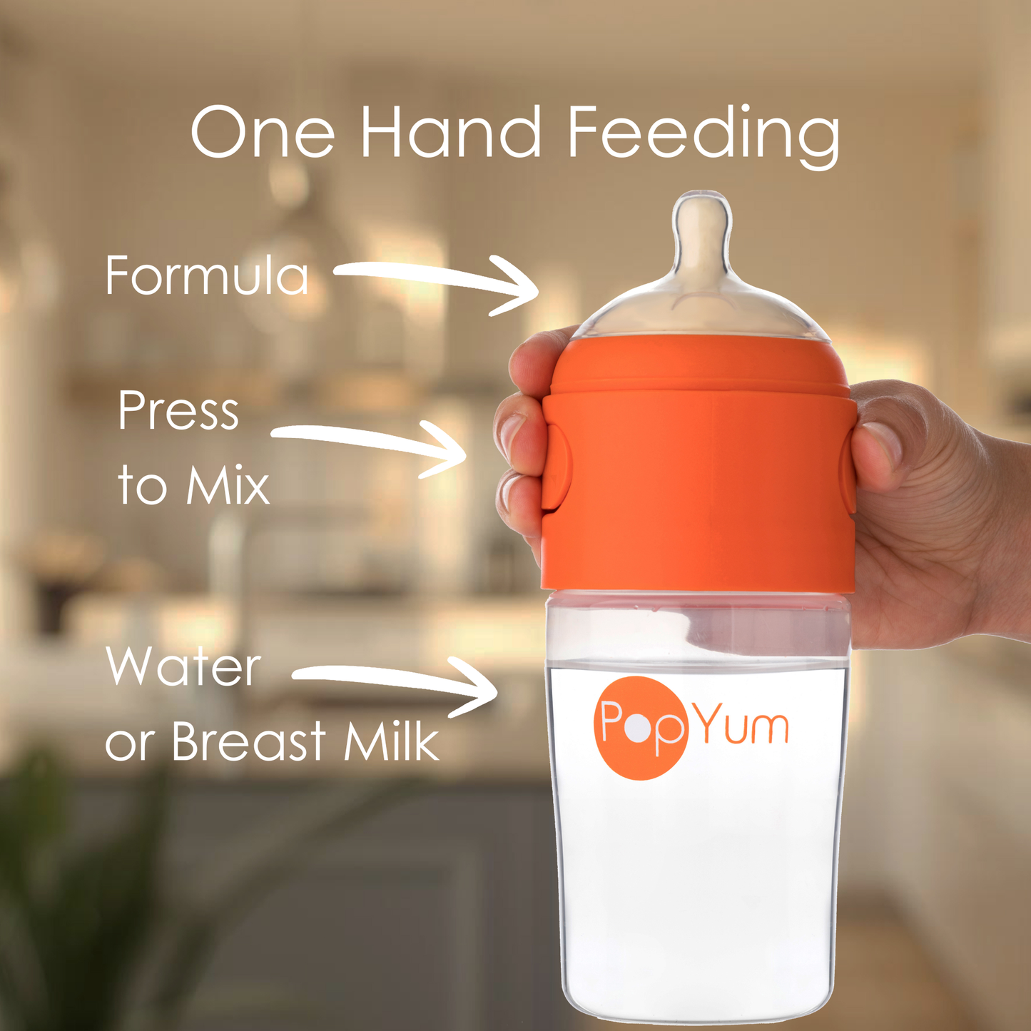 PopYum 9oz Anti-Colic Baby Bottle for Breast and Formula Feeding, Orange, #2 Medium Flow Nipples
