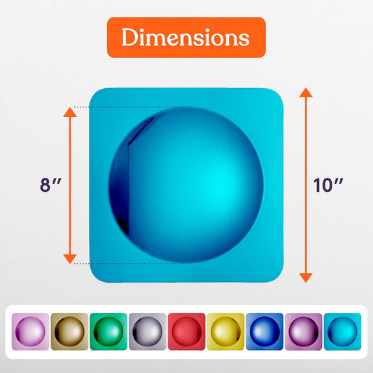 Blue square acrylic bubble mirror panel with a circular reflective center