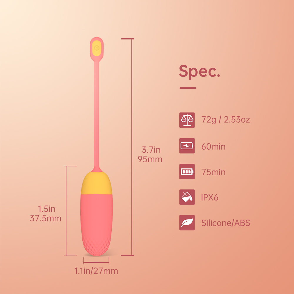 Slim pink-and-yellow silicone massager with loop handle and textured end