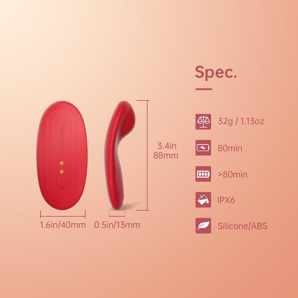 Red oval vibrator controller with curved attachment shown side view