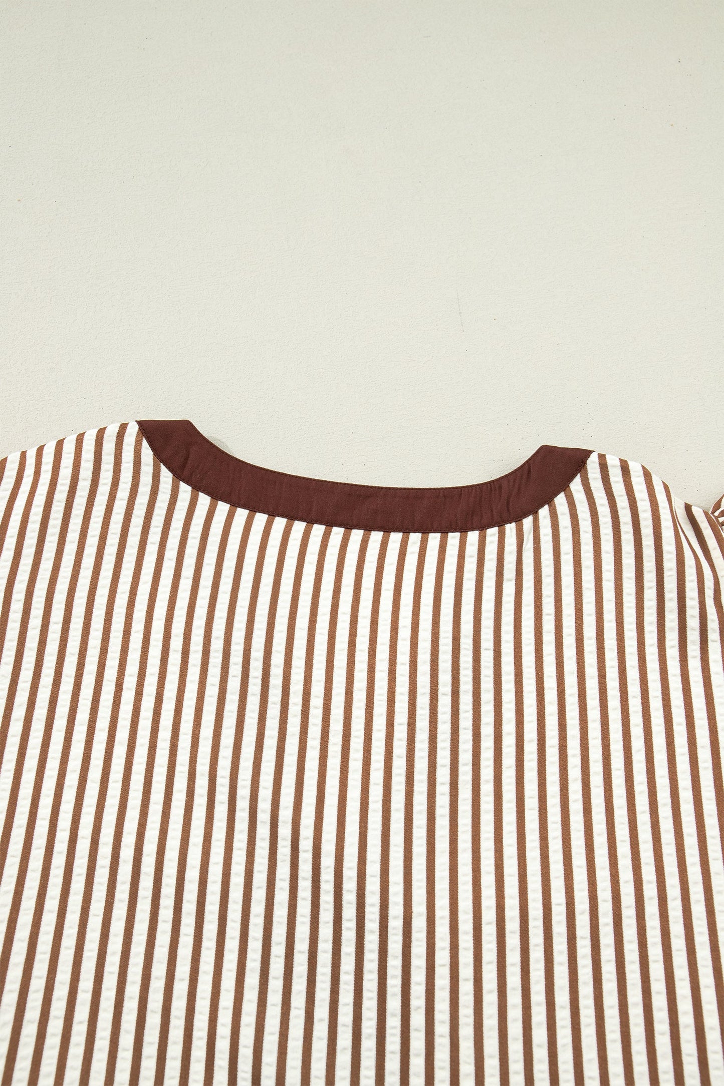 Brown-and-cream striped plus maxi dress with crew neckline and flutter sleeves