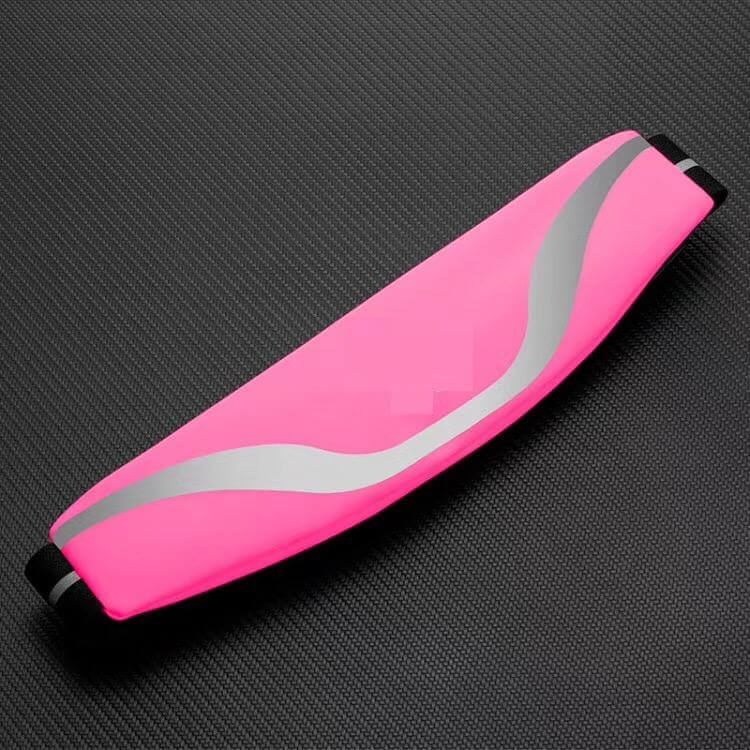 Pink water-resistant waist pack belt with wavy reflective strip.