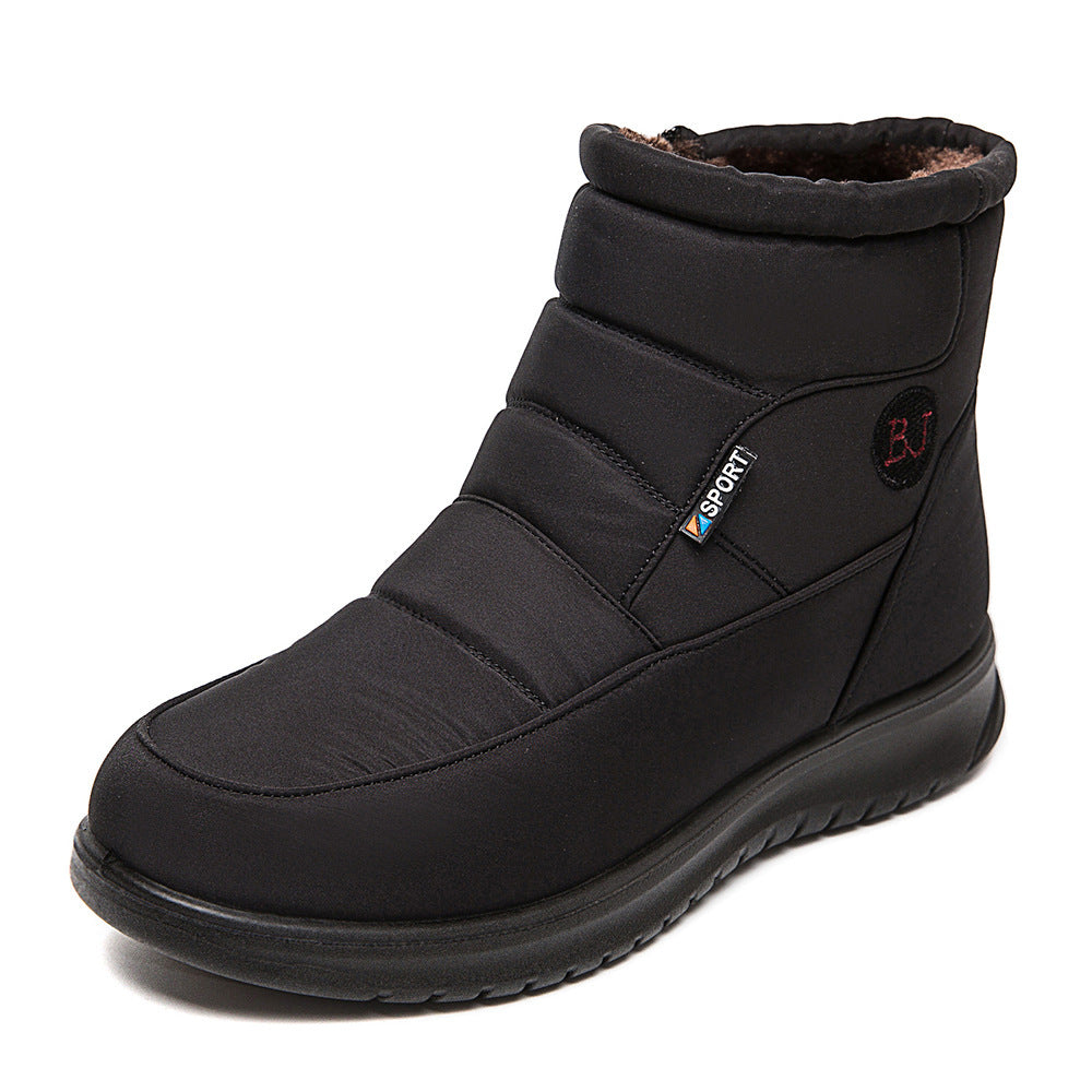 Women’s black ankle boots with side logo patch and padded top collar