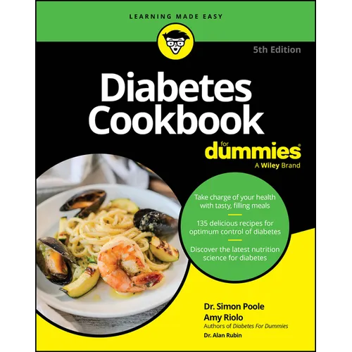 Diabetes Cookbook for Dummies paperback, recipe cover with seafood pasta.