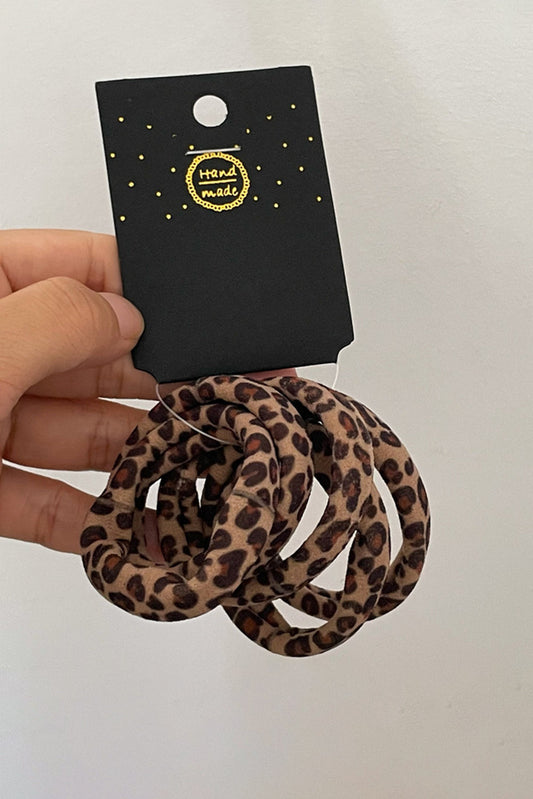 Leopard-print elastic hair tie, coffee brown with black spots