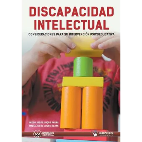 Paperback book on intellectual disability with stacking colored blocks and hands on cover.