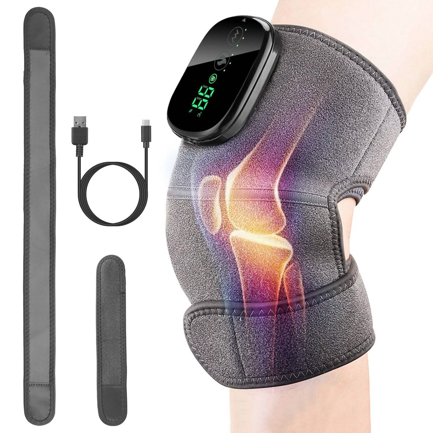 3-in-1 heated pad massager with digital controller, gray fabric wrap and vibration heat zones