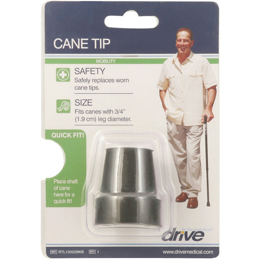 Black 3/4 inch replacement cane tip, rubber end for mobility canes