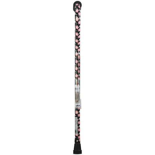 Pink floral foam-grip offset handle walking cane with black rubber tip
