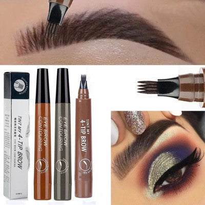 Liquid eyebrow pencil set with applicator brush tip and three brown shades