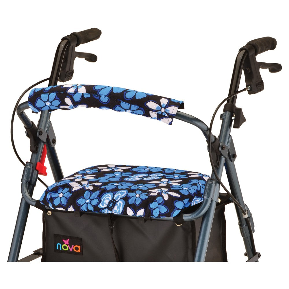 Nova walker seat and back cover, Aloha Blue floral pattern