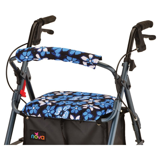 Nova walker seat and back cover, Aloha Blue floral pattern