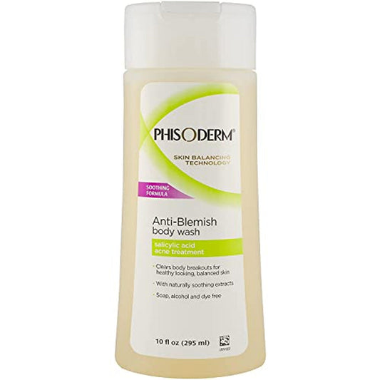 PHISODERM Anti-Blemish body wash bottle, 10 fl oz, front label shown.