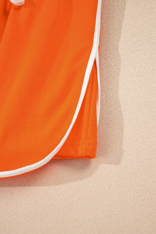 Mini skirt orange with white-trimmed side seam and drawstring closure