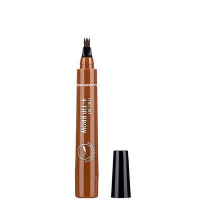 Liquid eyebrow pencil in warm brown with twist-up tip and protective cap
