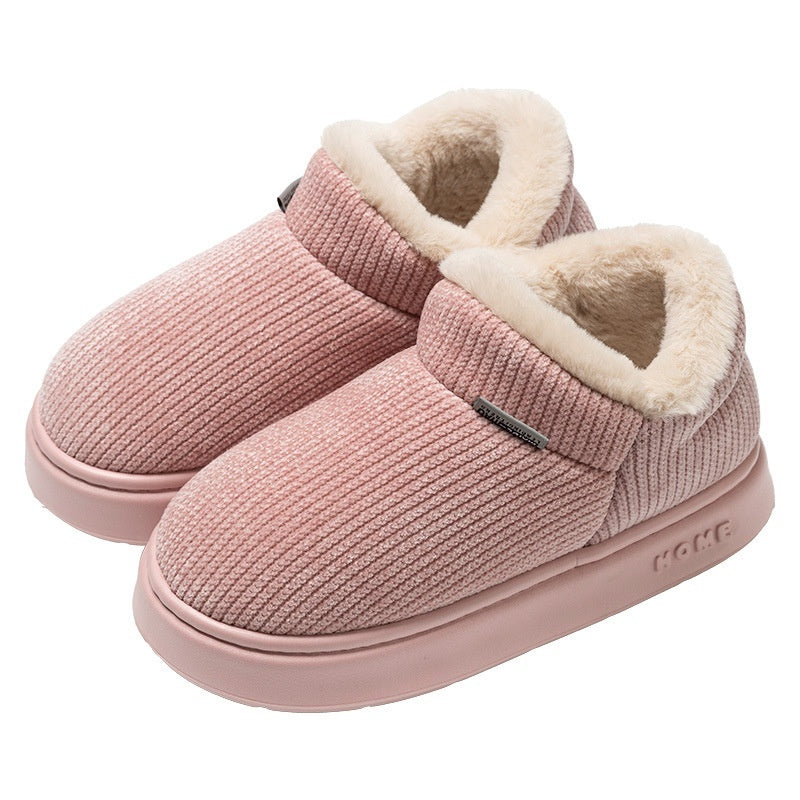 Ankle wrap cotton slippers in dusty pink knit with plush cream lining and cushioned sole