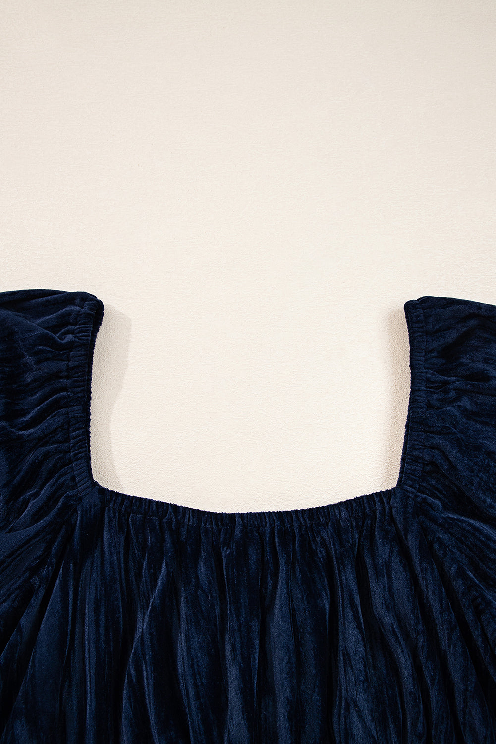 Navy blue square neckline PLUS dress with puff sleeves and gathered bodice