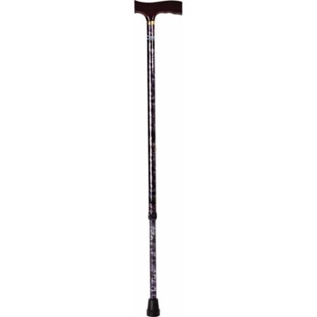Gray patterned derby cane with curved handle and rubber tip