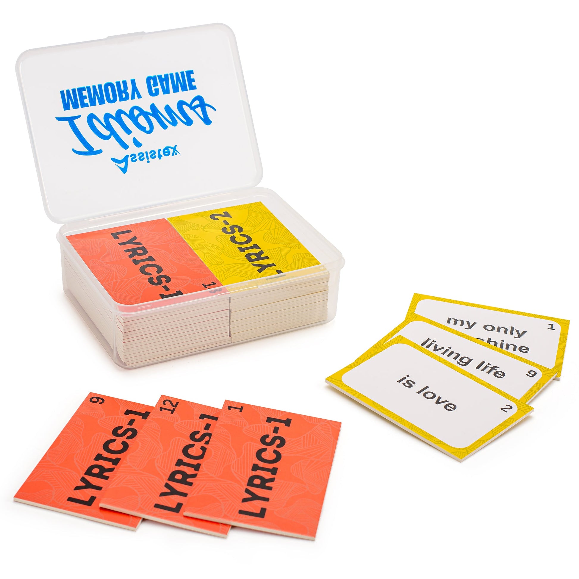 2-in-1 matching memory card game with lyric cards and matching phrase cards