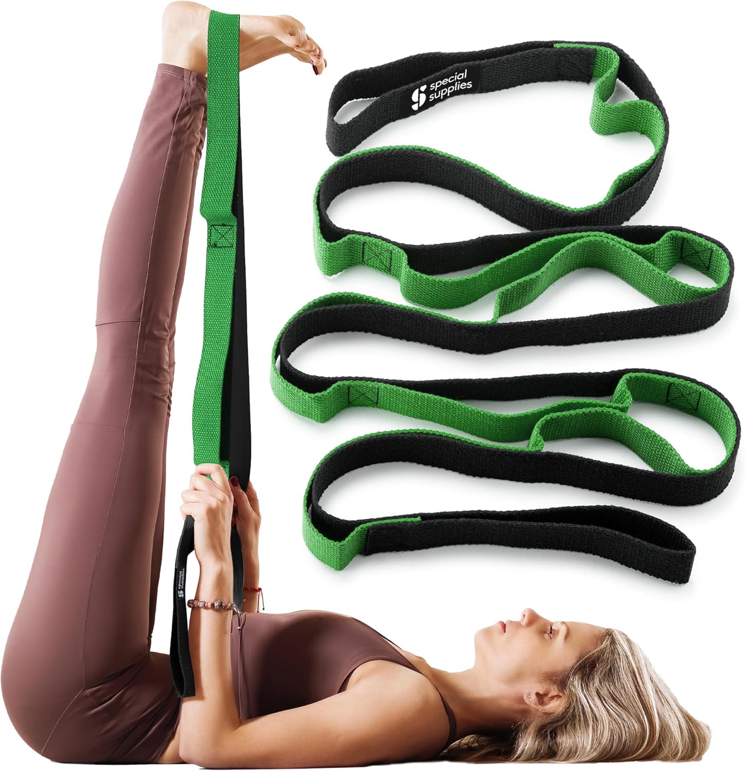 Balance pad exercise kit straps: green and black loop bands for yoga support