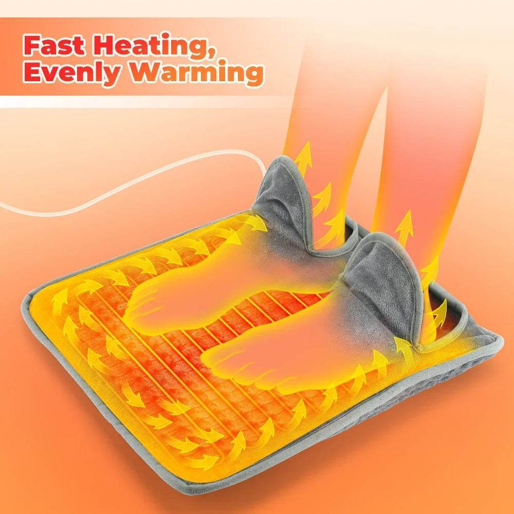 Grey heated foot warmer showing evenly warmed heating area across toe pockets