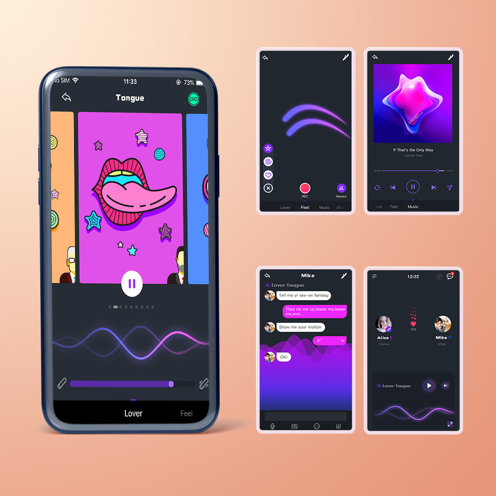 Smartphone app control screens for an anal massager