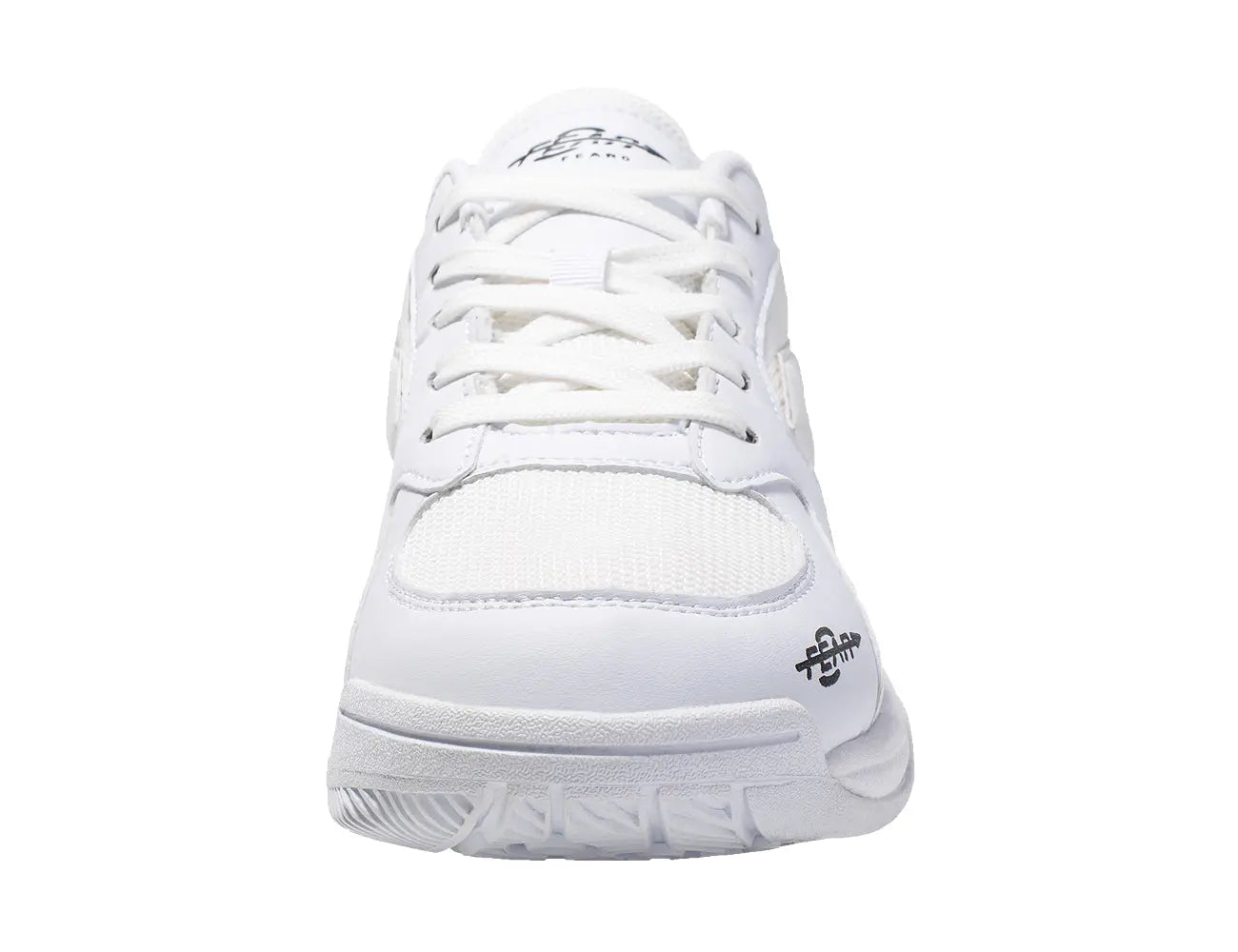 Men's high-arch walking shoe, white leather-and-mesh upper with lace-up front