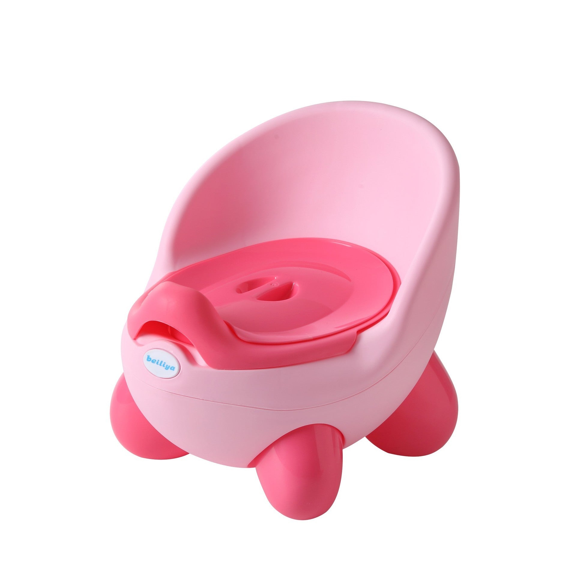 Kids cartoon potty stool in pink with molded seat insert and wide base legs