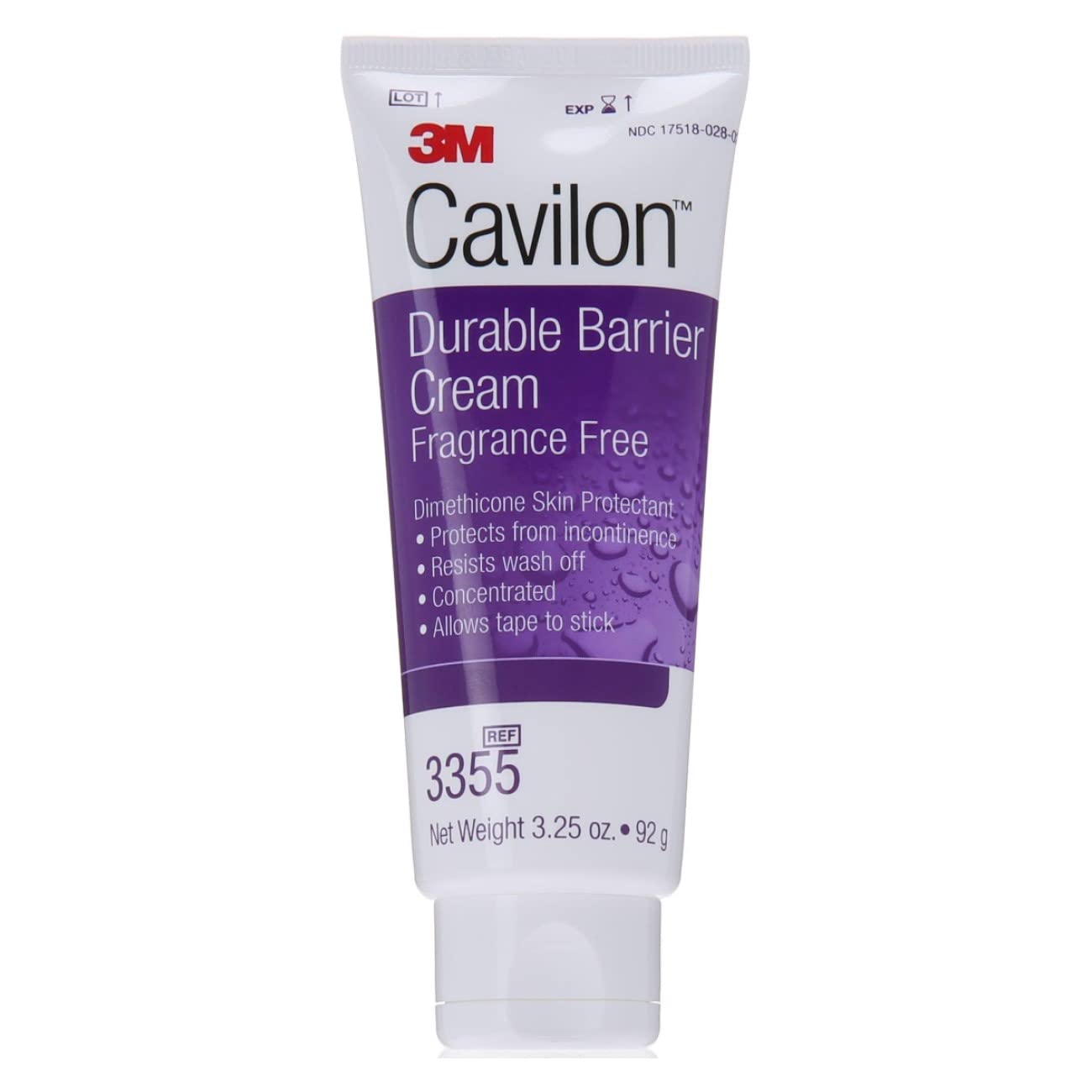 3M Cavilon Durable Barrier Cream, fragrance-free, 3.25 oz tube with purple label