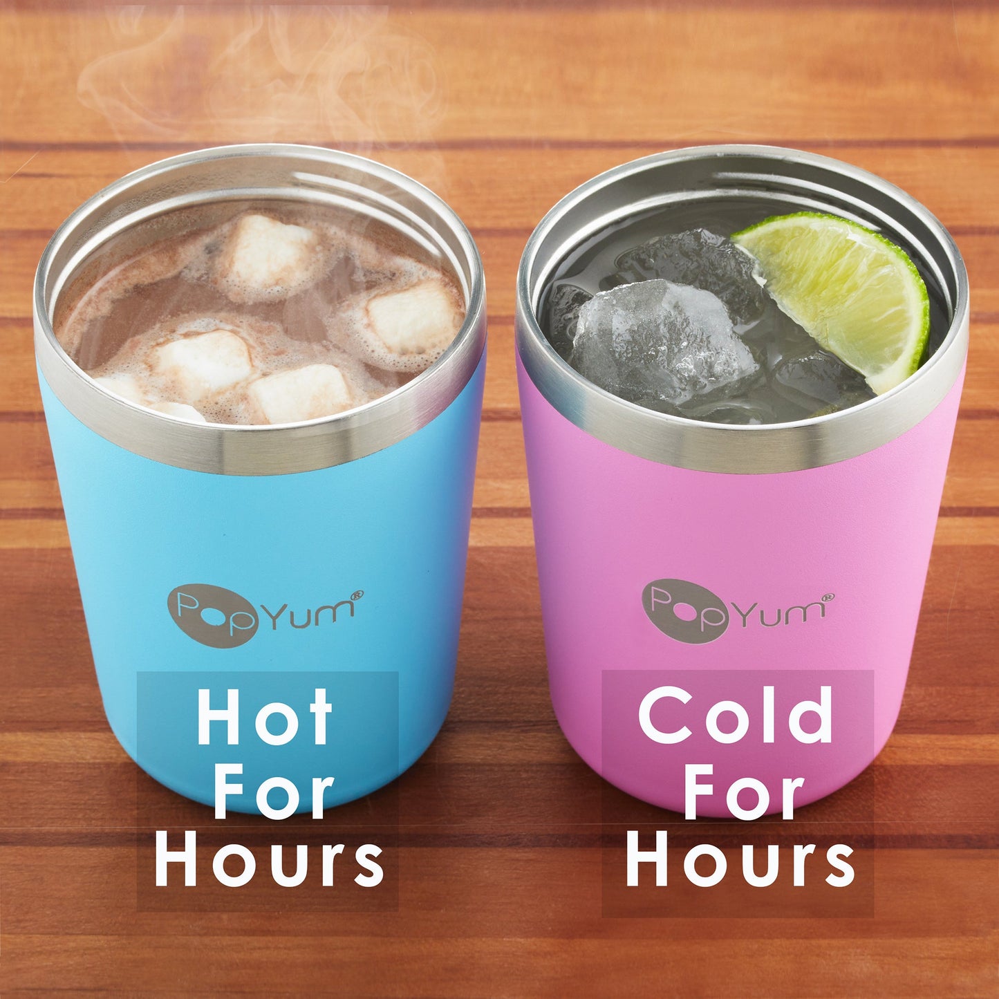 PopYum 9oz Insulated Stainless Steel Kids’ Cups with Lid and Straw, 2-Pack, Blue & Pink, stackable, sippy, baby, child, toddler, tumbler