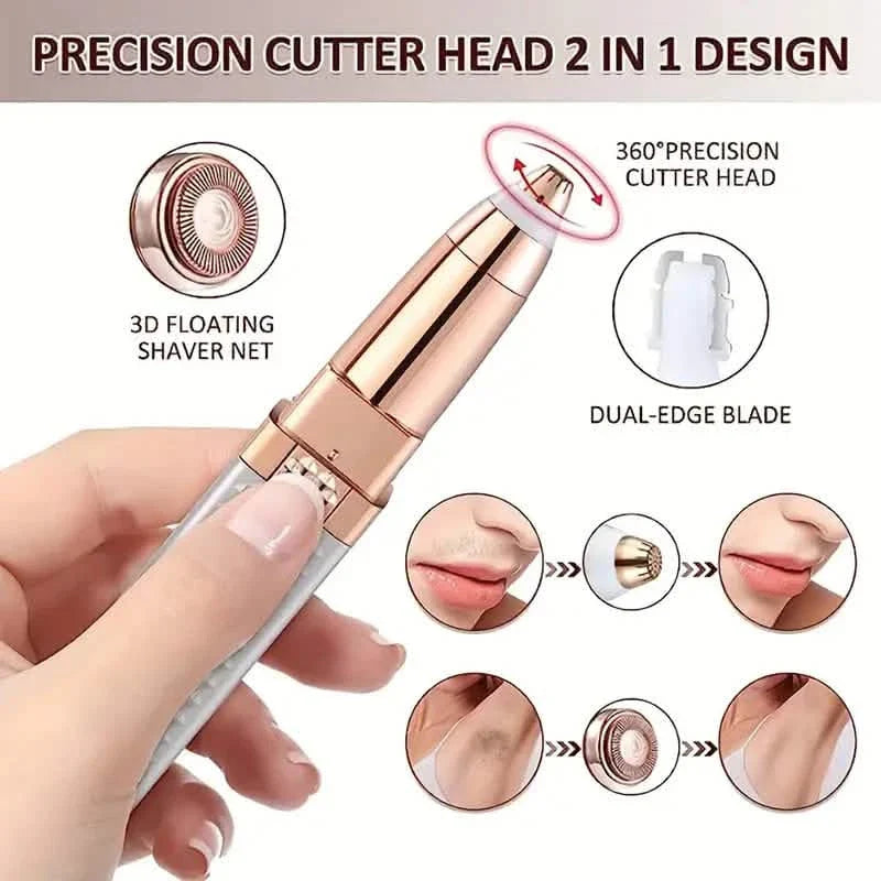 Electric shaver head with dual-edge blade and 360 precision cutter, rose-gold handle