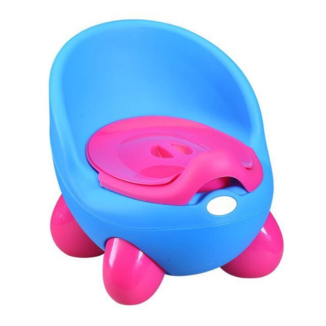 Kids cartoon potty stool in blue with pink seat insert and pink front legs