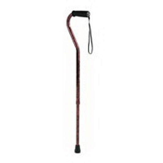 Red offset cane with curved handle and wrist strap