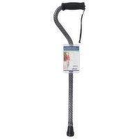 Offset walking cane with wrist strap and padded grip, black handle