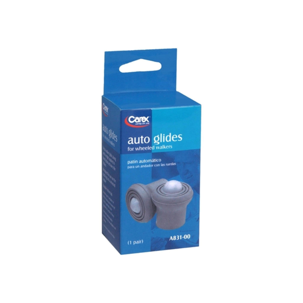 Auto glides for wheeled walkers, 1 pair—replacement wheel glides in box