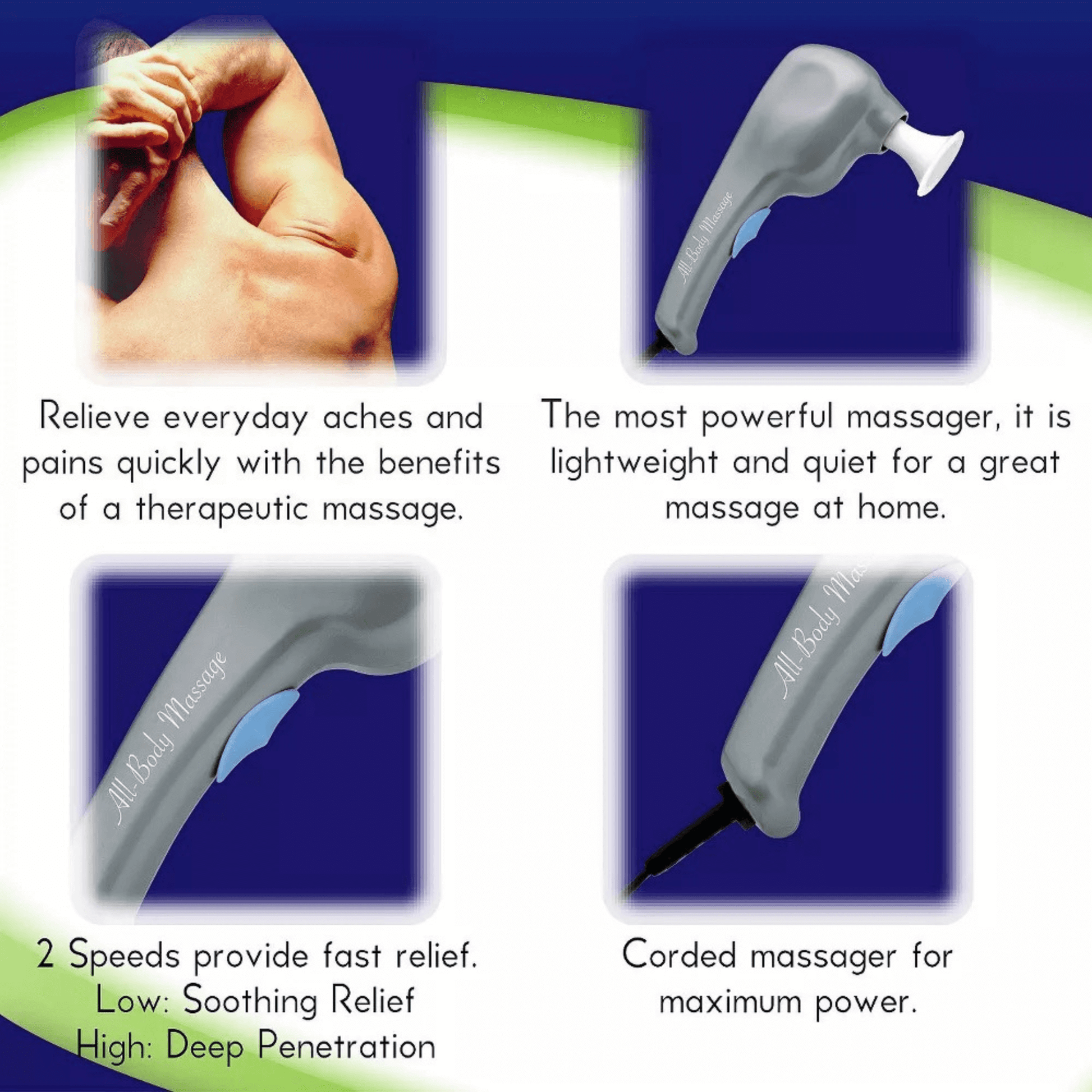 Grey Wahl massage device with white head attachment and black power cord
