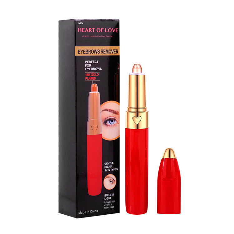 Electric eyebrow trimmer set with Heart of Love box and red trimmer with gold cap