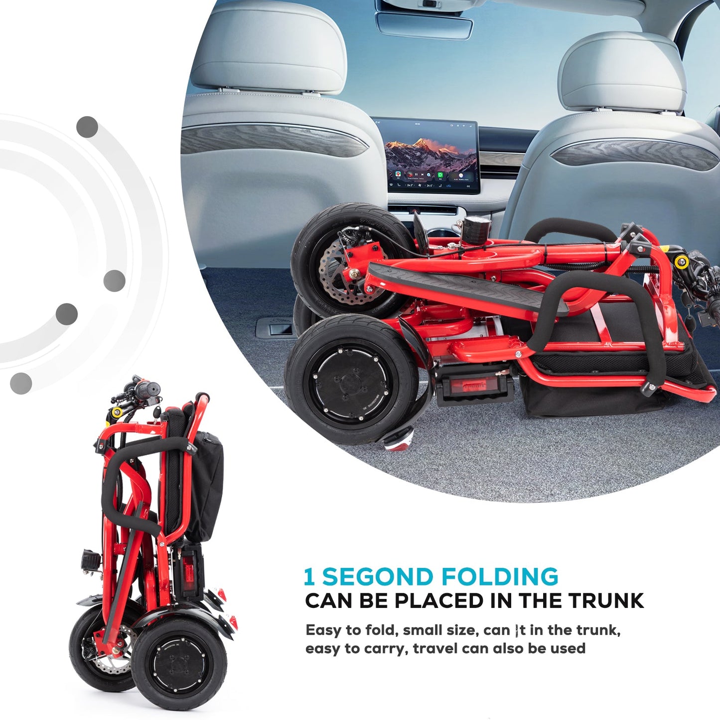COUGAR (Red) Ultra Lightweight Folding Scooter For Adults 3 Wheeler - Portable