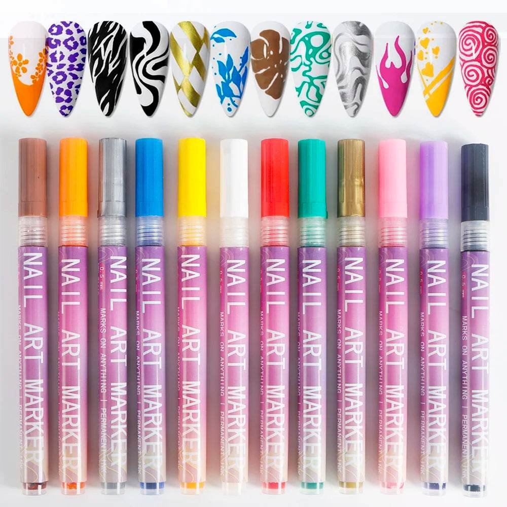 12-Color Nail Art Pens – Creative DIY Nail Design (nail art pens)