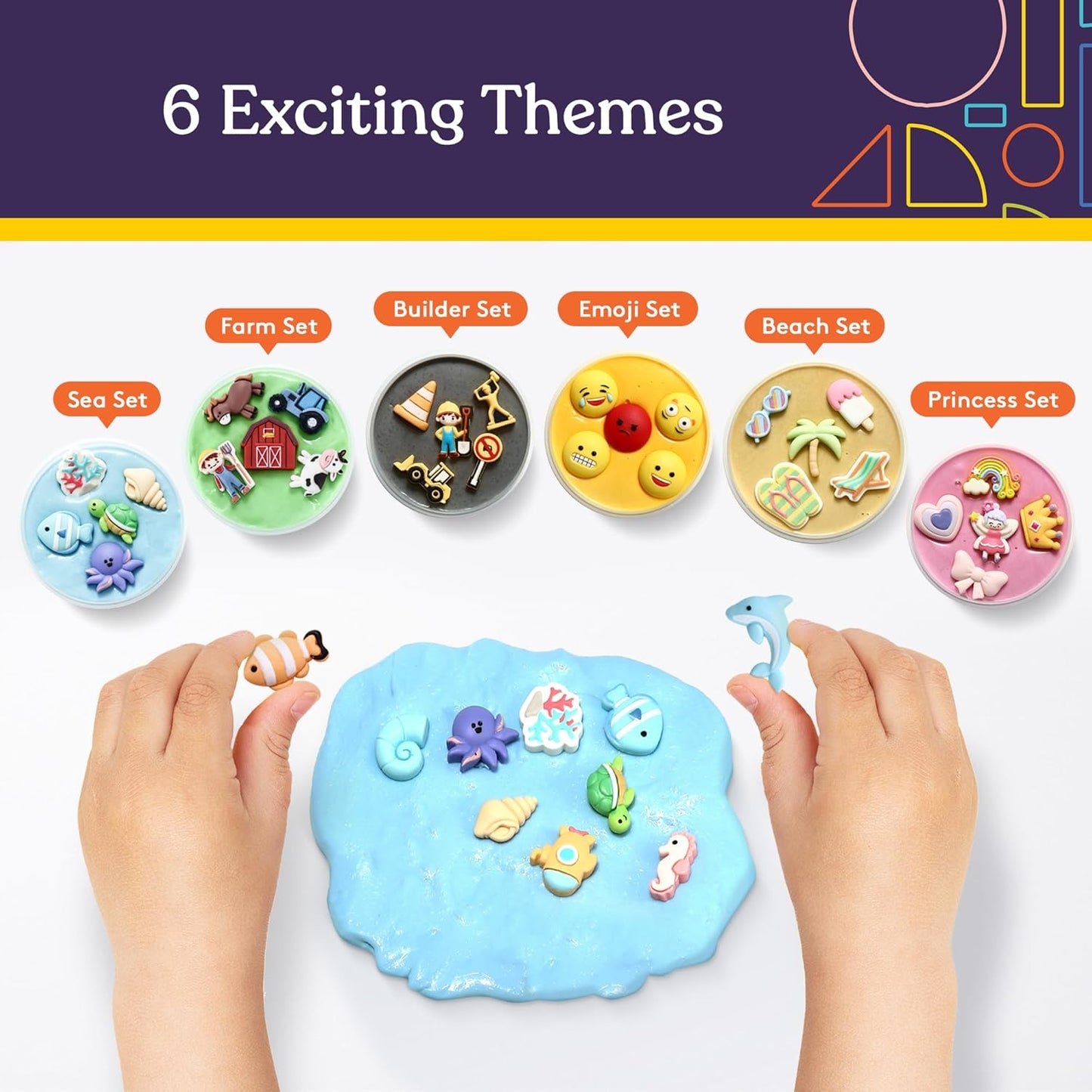 Blue sensory putty slab with sea-animal charm pieces