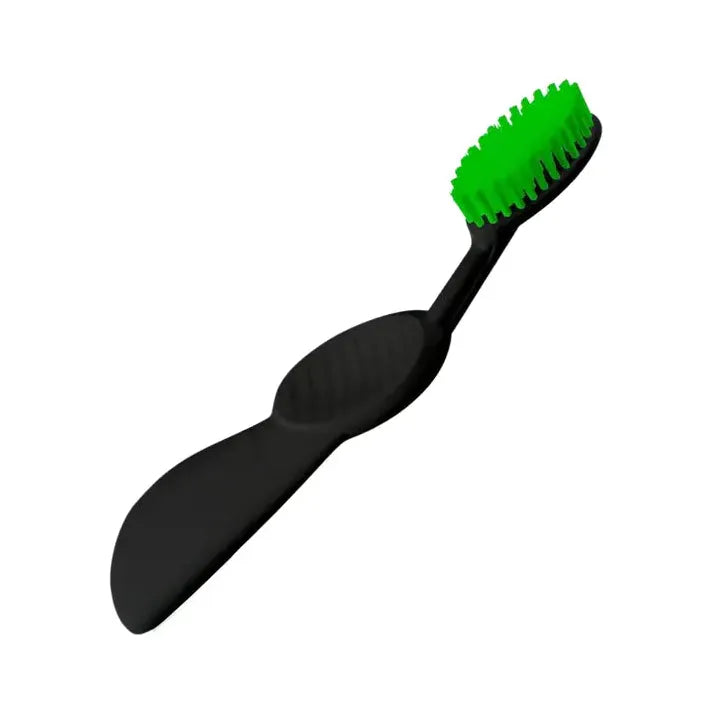 Radius Flex soft right-hand toothbrush, black handle with green bristles