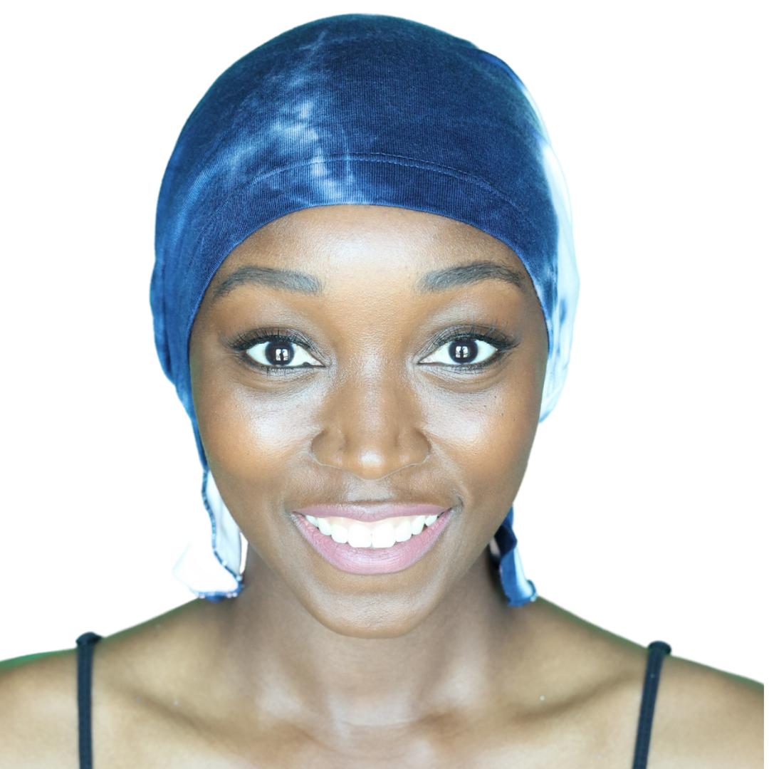 ELISE CHEMOBEANIES® chemo beanie, dark blue with lighter streaks, smooth fit with side fold