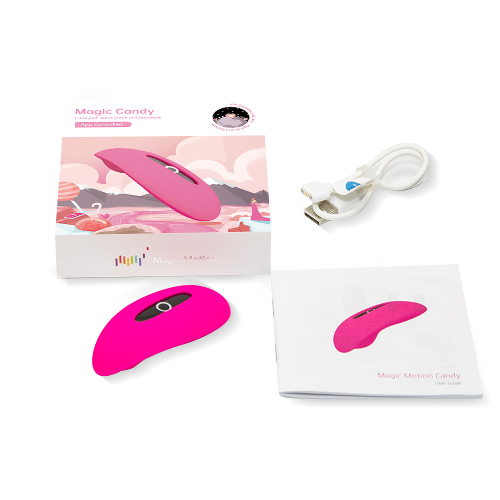 Pink silicone personal massager with charging cable and product box set