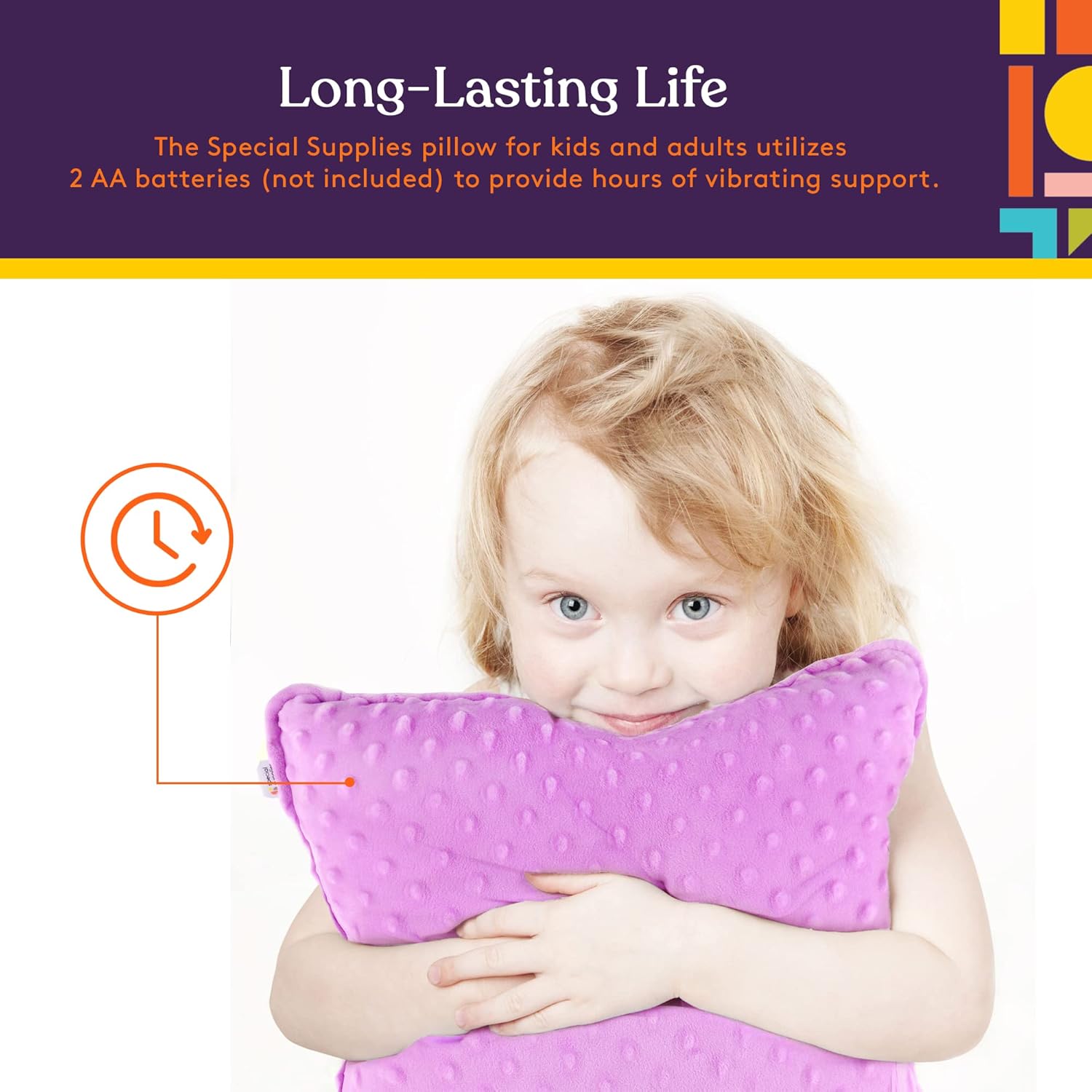 Purple textured vibrating hug pillow with raised dot plush surface