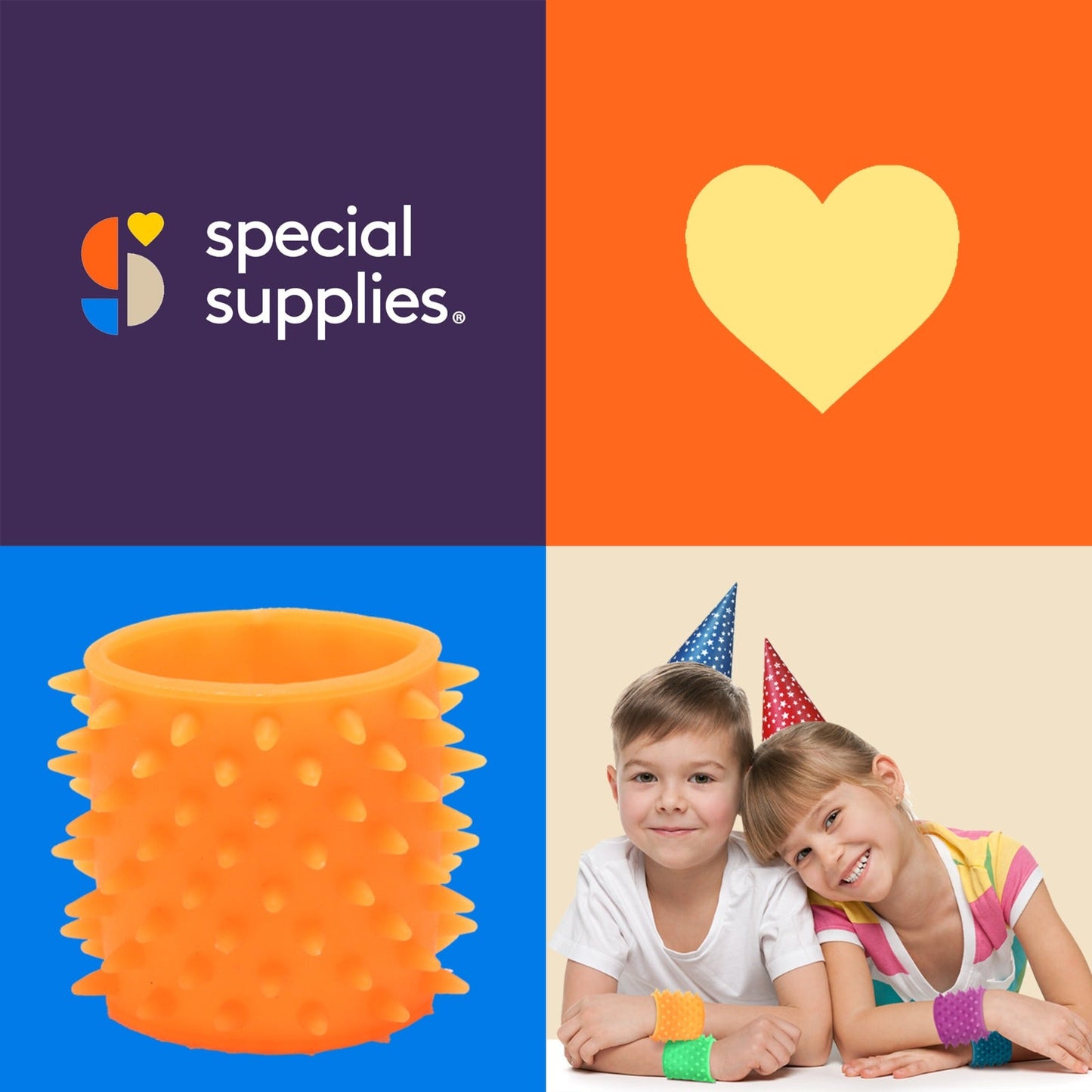 Special Supplies Sensory Spiky Band Bracelets for Kids, 6 Pack, Flexible and Stretchy Wearable Sensory Toys, Tactile Silicone Squiggly Touch, Bright and Colorful Wristbands
