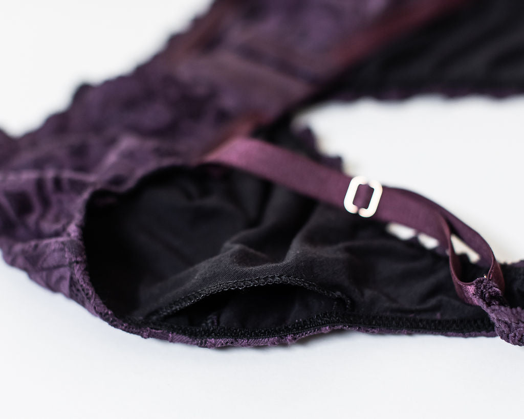 Orchid purple lace wireless bra band with adjustable strap and plastic slider
